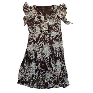 Lane Bryant Dress Sz 16W Floral Maxi Flouncy Ruffled Brown Cream Teal Coquette